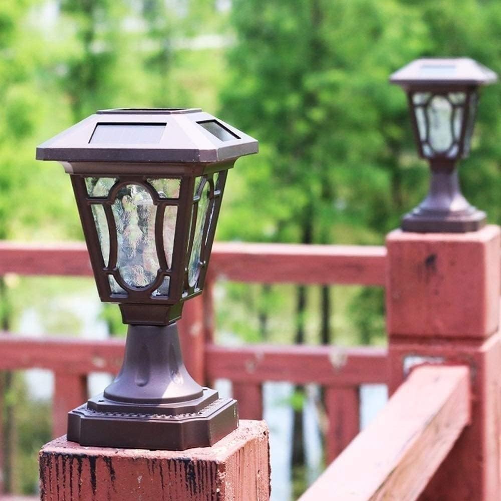 Post Lights Outdoor Garden Lights Deck Lighting Vintage Solar Column Headlight Waterproof Garden Wall Outdoor LED Bright Wall Lighting European Garden Street Light Post Floor Column Lamps