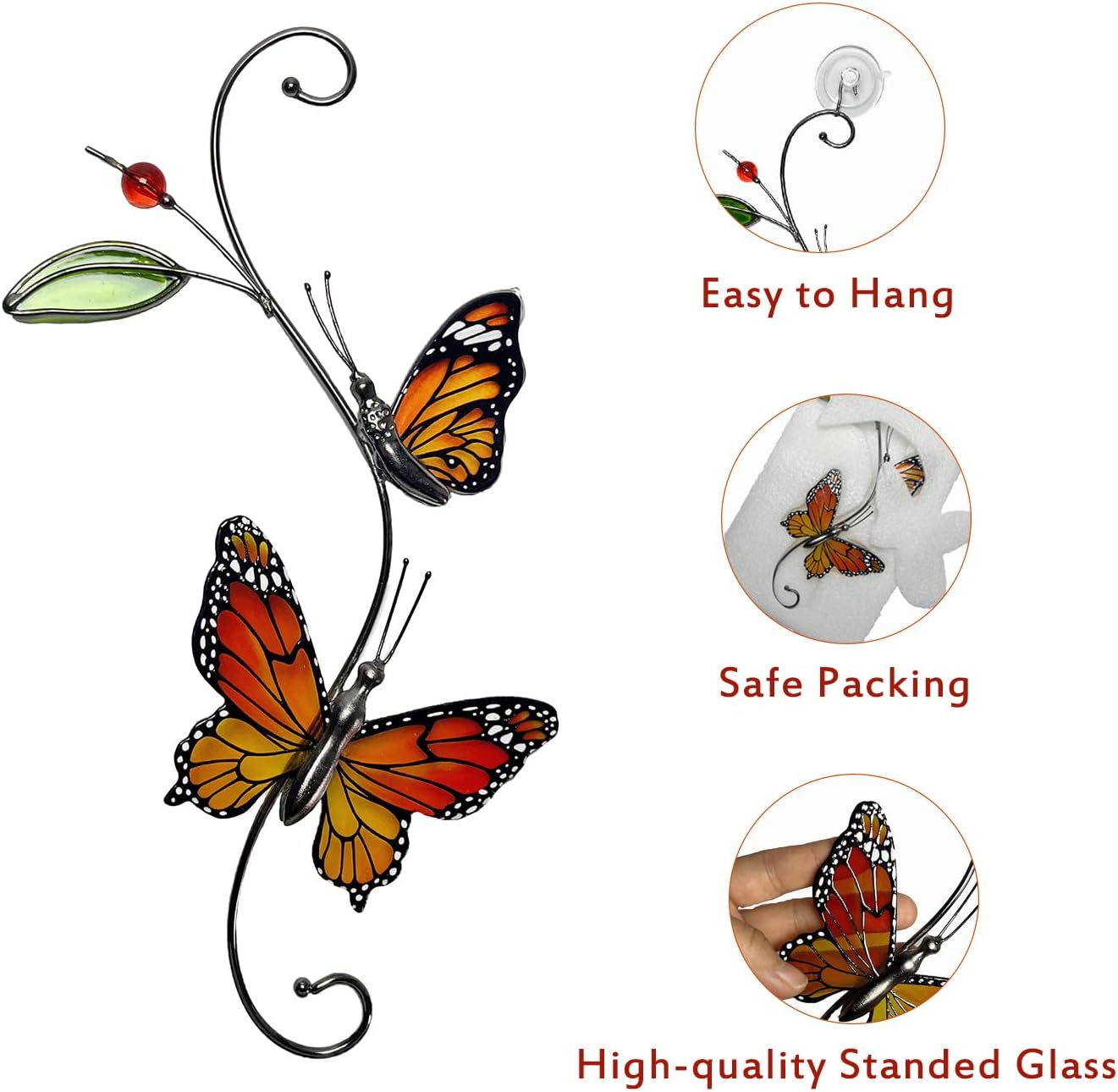 Monarch Butterfly Sun Catcher Indoor Window Handmade Stained Glass Window Hanging Flowers for Decoration Monarch Butterfly Gift for Women Mother Mom Grandma Friends Wall Art for Home Decor