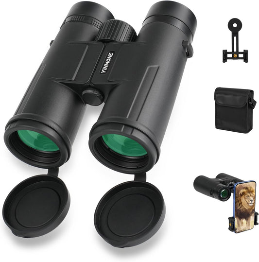 HD 12X42 Wateproof Binocular for Hunting, with Phone Adapter BAK4 Prism,Long Range High-Power Foldable Binoculars for Marine Hiking Bird Watching Wildlife View, Sports Outdoor Adventure