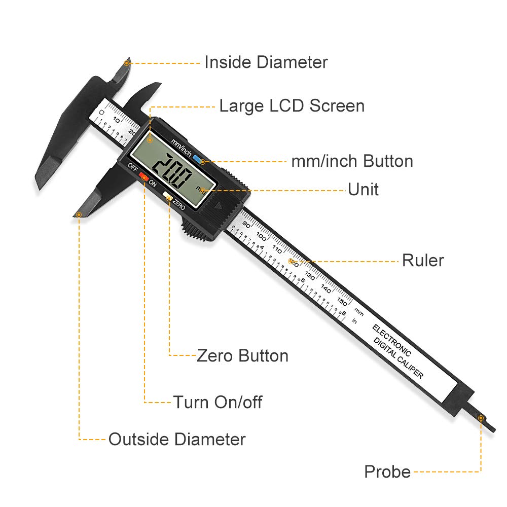 Digital Caliper, Sangabery 0-6 inches Caliper with Large LCD Screen, A