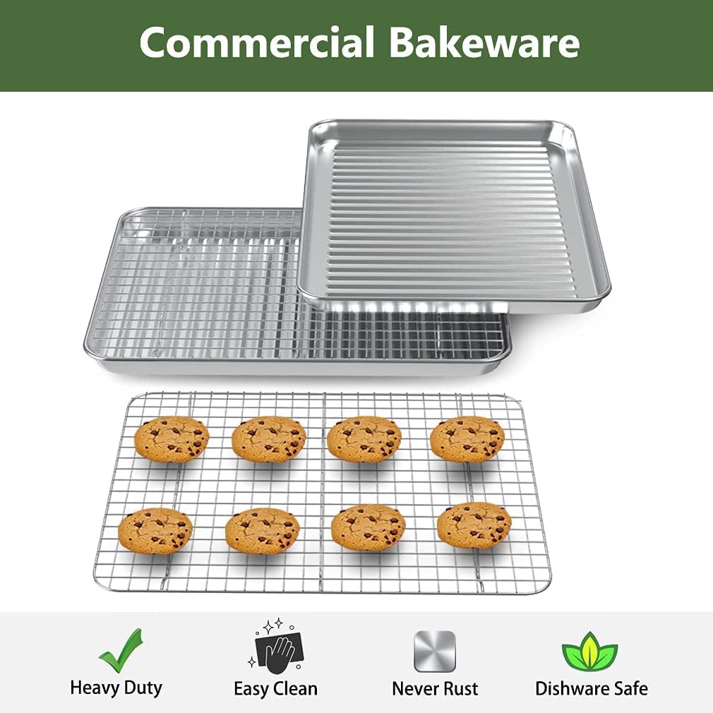 ROTTAY Baking Sheet with Rack Set (2 Pans + 2 Racks), Stainless Steel 