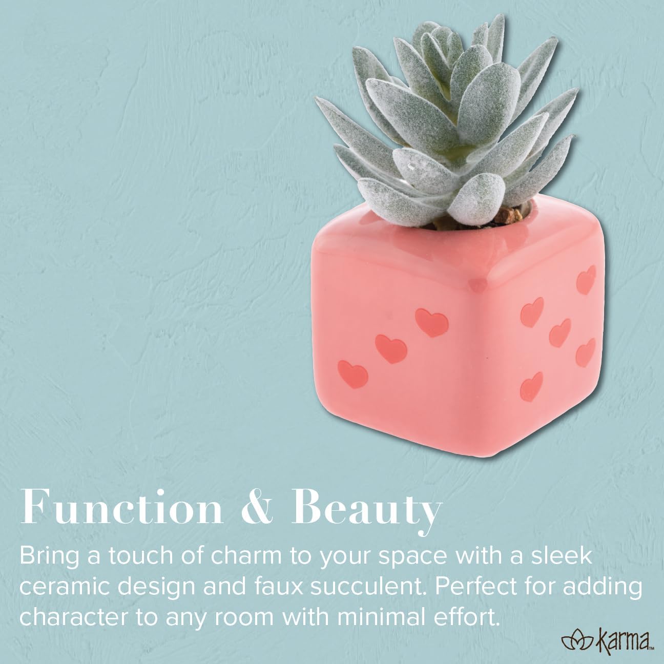 Karma, Shaped Succulent Pot, Artificial Succulents in Ceramic Pot, Fau