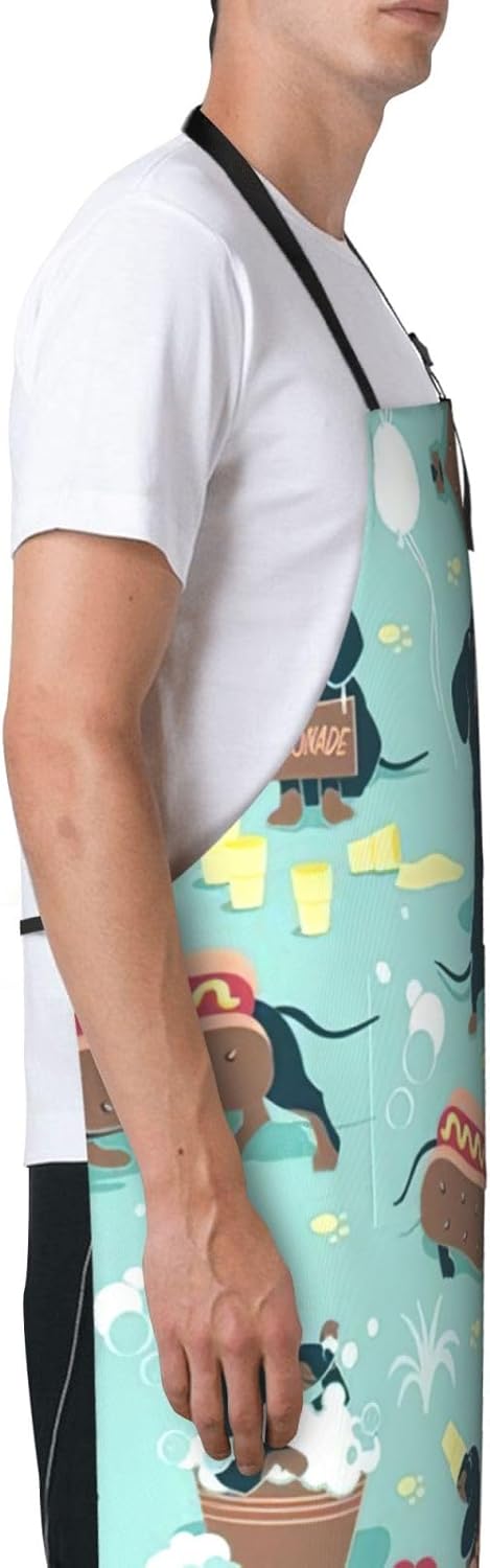 Hot Dogs and Lemonade Print Laundry apron 28x33 In Waterproof Kitchen Apron with Pockets for Cooking Baking