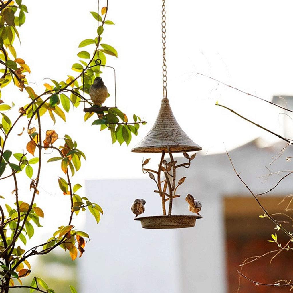 Hanging Bird Food Basin Feeding Bowl Metal Chain Garden Antique Retro Decoration