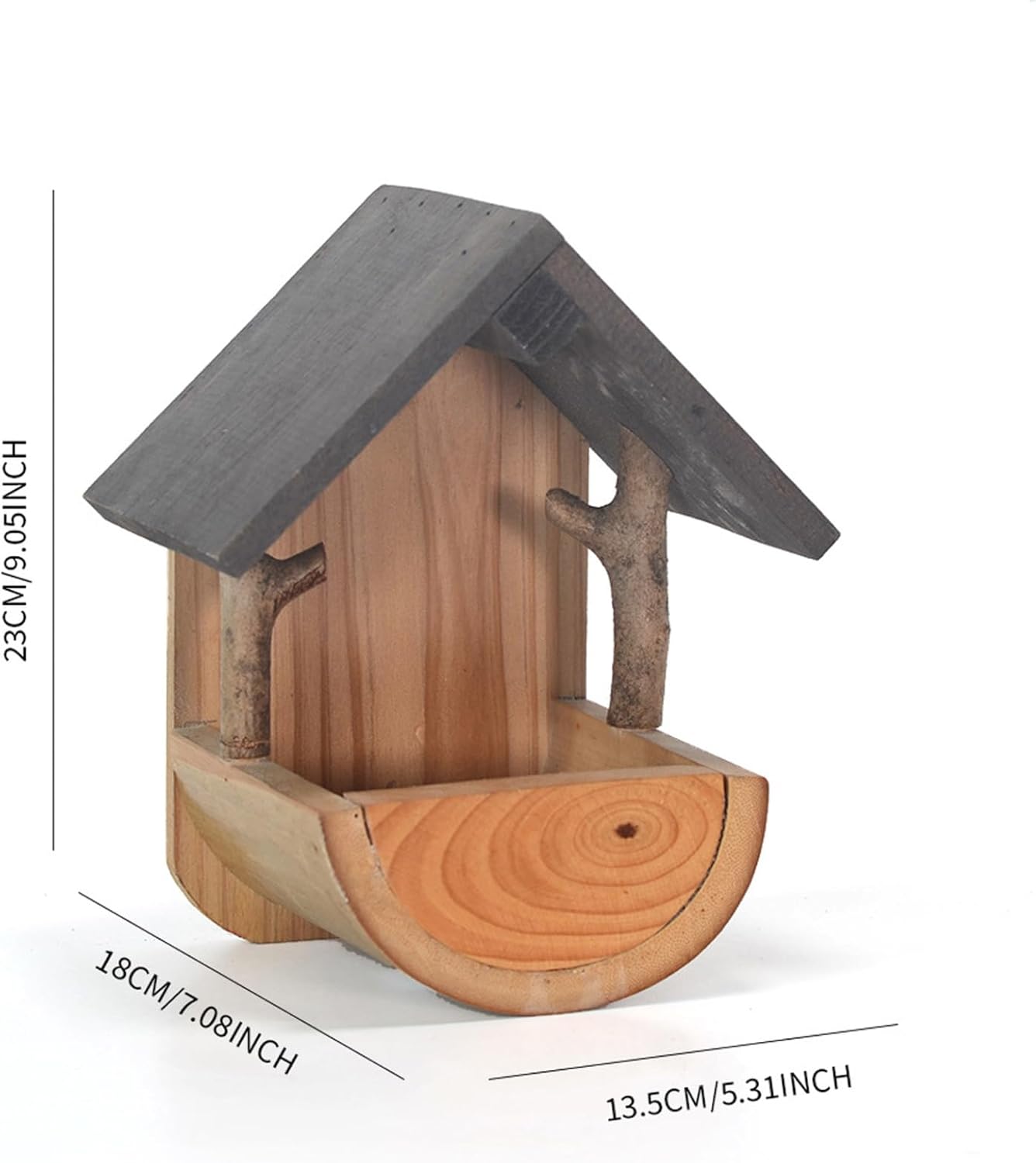 Hanging Bird Feeder, Wooden Bird Feeder with Wide Perch Tray for Outdoors, Creative Garden Decor and Supplies for Small Wild Birds