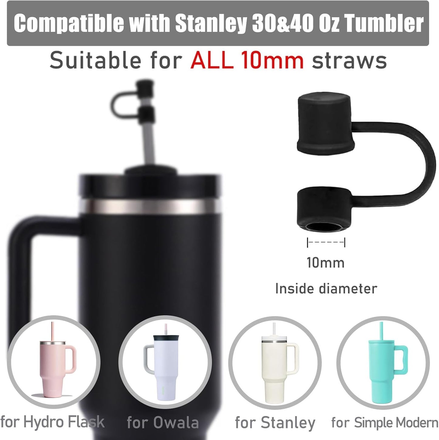 6PCS Silicone Straw Covers Cap Compatible with Stanley Cup 30-40 oz Tu