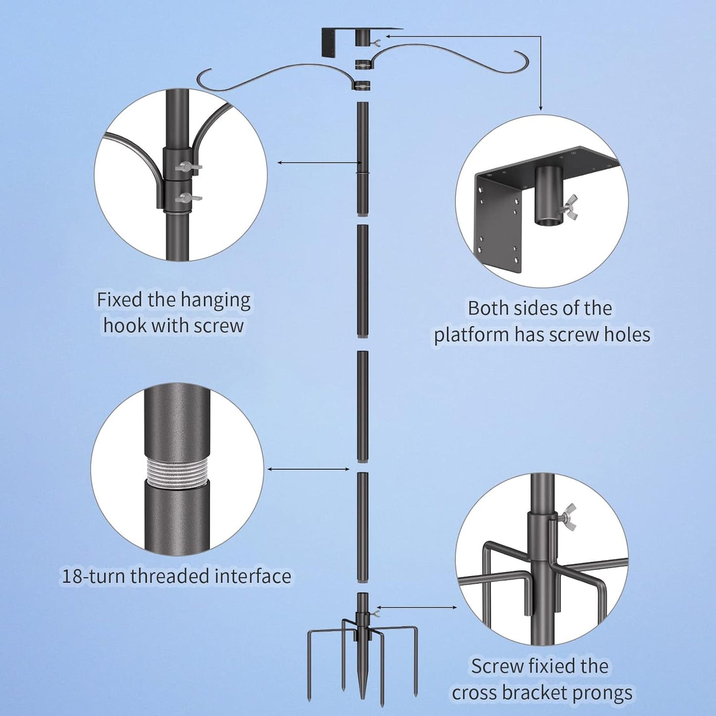 Bird House Pole Kit 80inch - Universal Metal Bird Feeders Pole Mount S