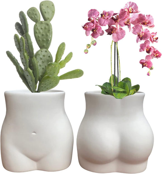 Butt Vase - Female Form Planter Pot - Cheeky Body Flower Vase - Boho Home Decor - Booty Shaped Ceramic White Matte
