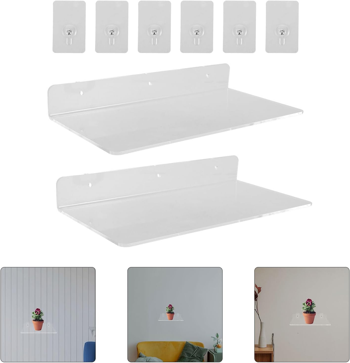 Milisten 2pcs Acrylic Wall Planter Shelf with Suction Cup, L-Shaped 30