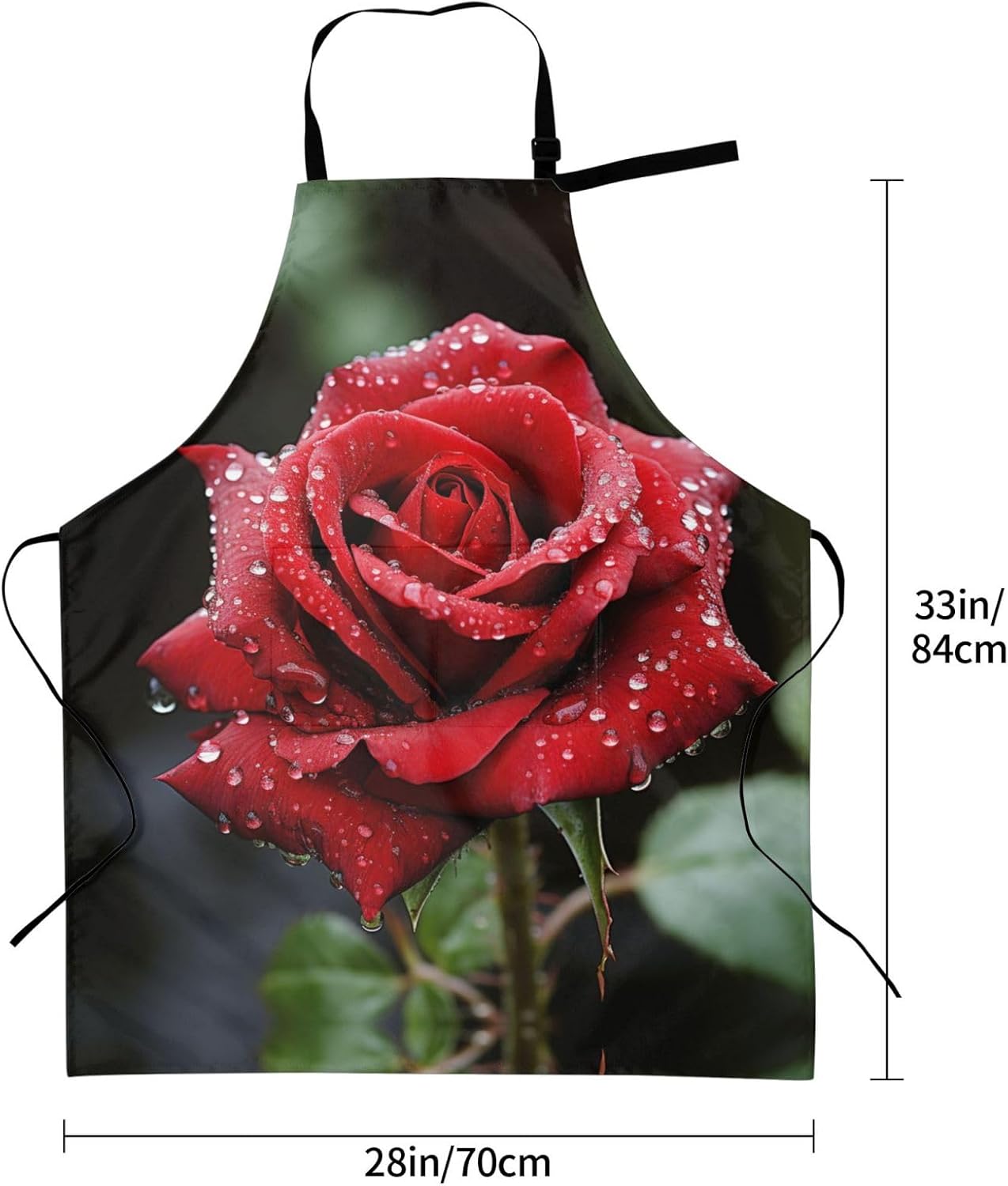 Red Rose print Waterproof apron with pocket adjustable cooking apron for adult kitchen bibs to bake