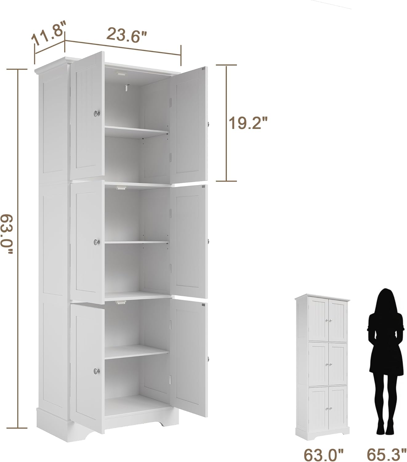 ChooChoo Tall Bathroom Storage Cabinet with 6 Doors, Freestanding Floo