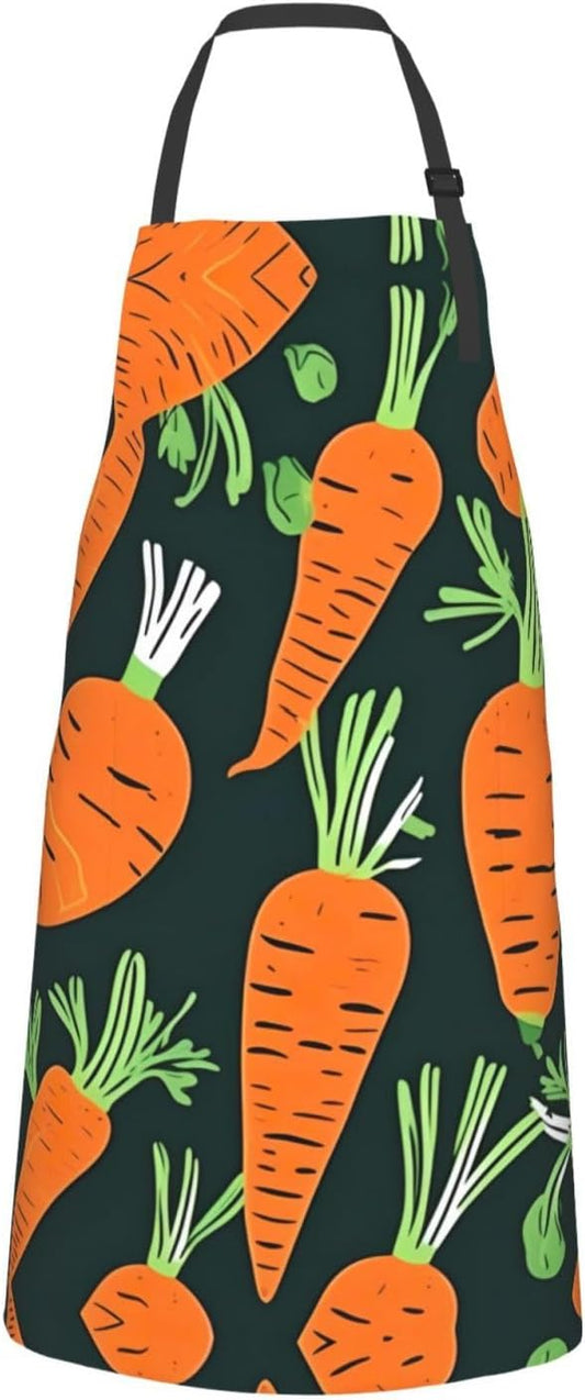 Happy carrot seamless pattern print Waterproof chef's apron with pocket apron for kitchen cooking baking barbecue and gardening