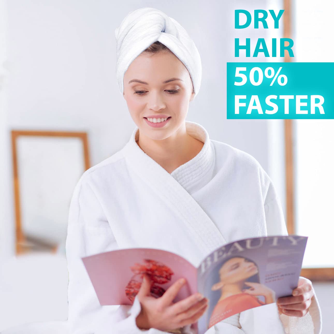 Bondi SPA 극세사 헤어 타월 - 머리카락을 50% 빠르게 건조 - 모든 모발 유형에 맞는 곱슬거림 방지 타월 - 흡수력이 뛰어나고 부드러움 - XL (직사각형)