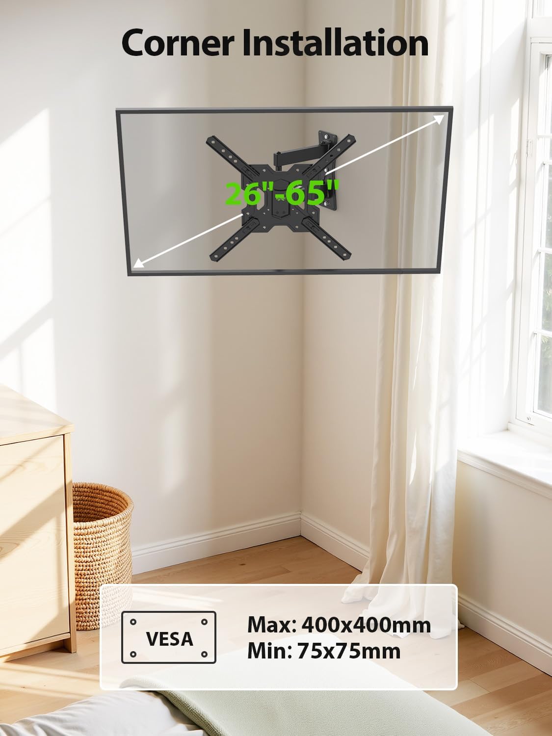 USX MOUNT UL Listed Full Motion TV Mount, Swivel Articulating Tilt TV 