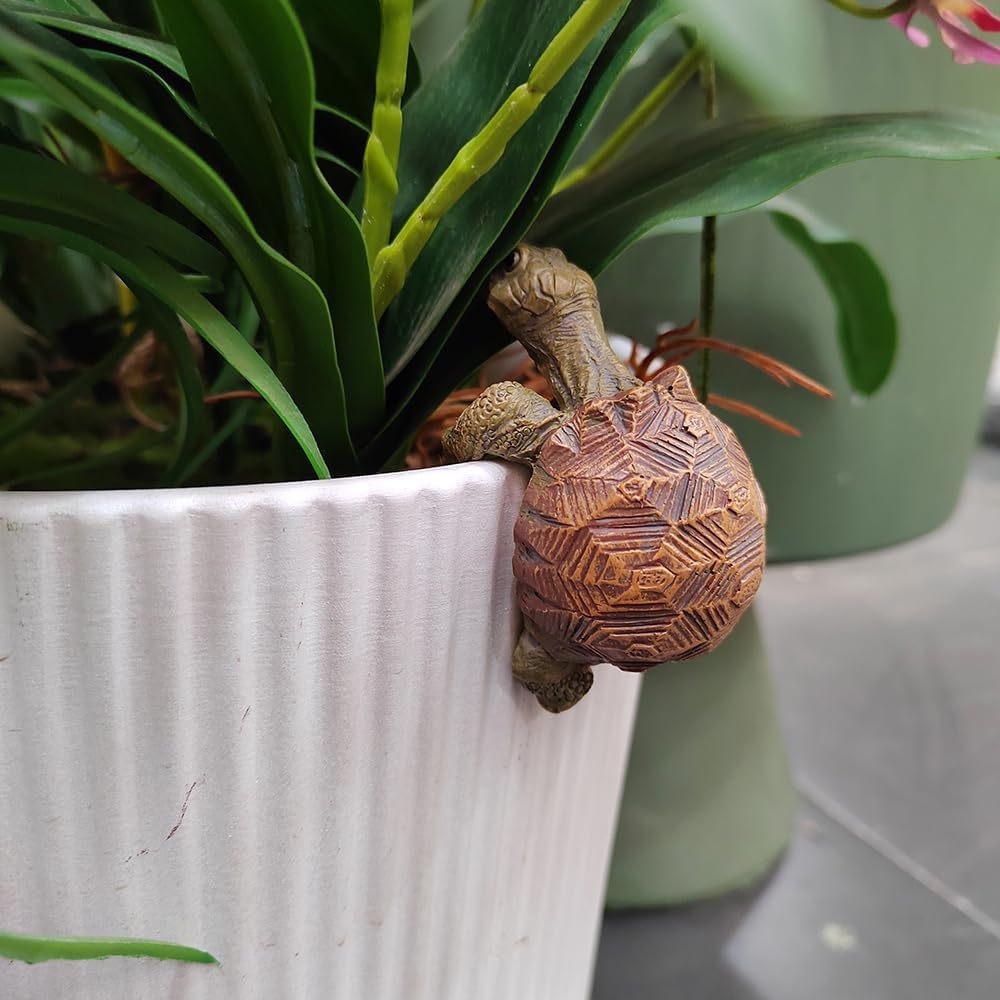 Resin Turtle Pot Hanger & Aquarium Ornament — Edge-Perching Mini Turtl
