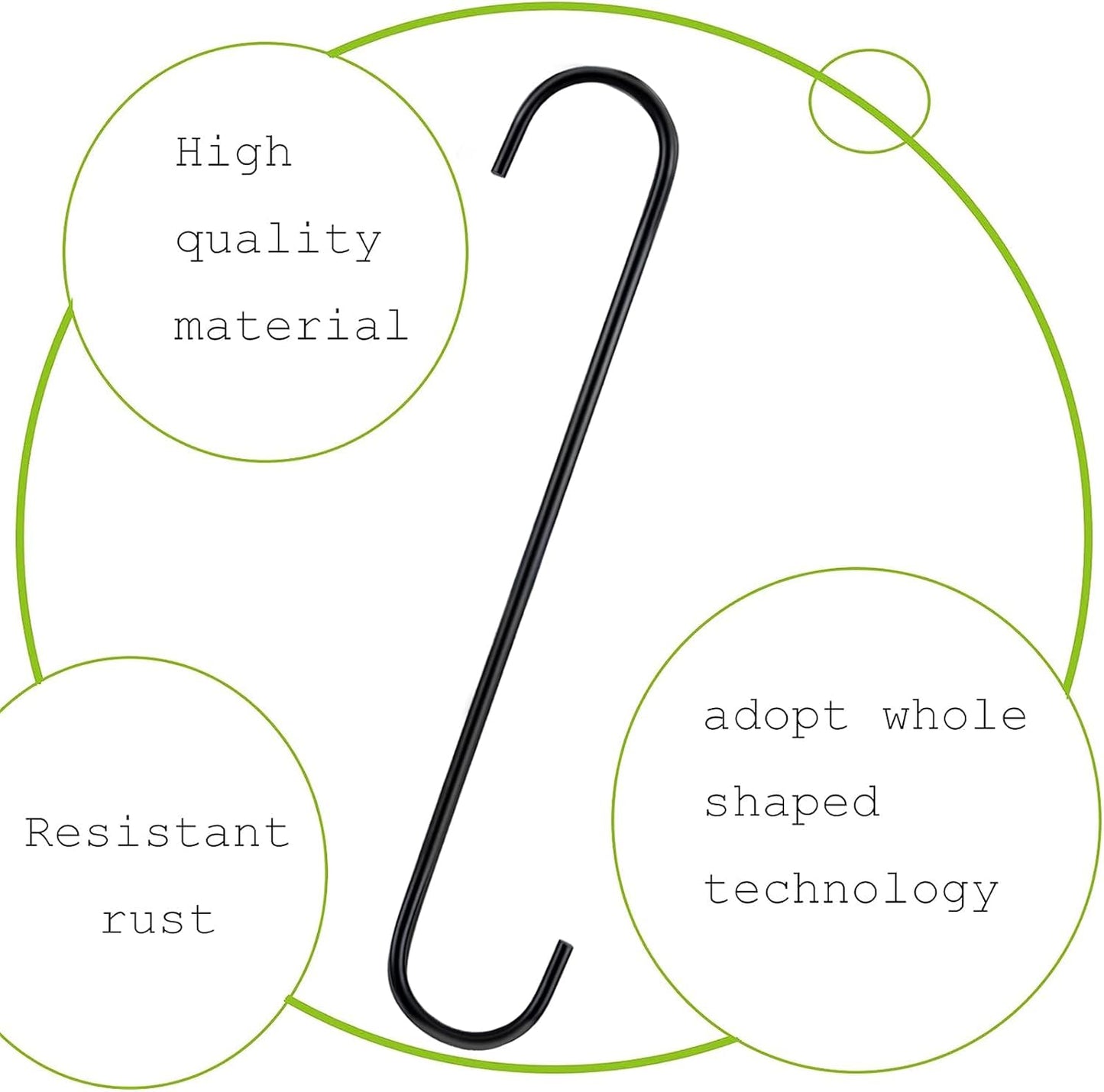 8 Pack S Hooks Heavy Duty 12 Inch Large S Shape Hooks for Hanging Plant Pots and Pans Steel Metal Hanger Hook Black Long S-Hook for Hanging Clothes, Plants, bird feeders, Garden Indoor Outdoor