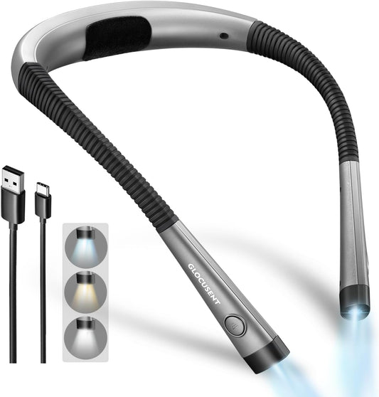 Glocusent Book Light, 3-Color & 6-Brightness Reading Light, Bendable N