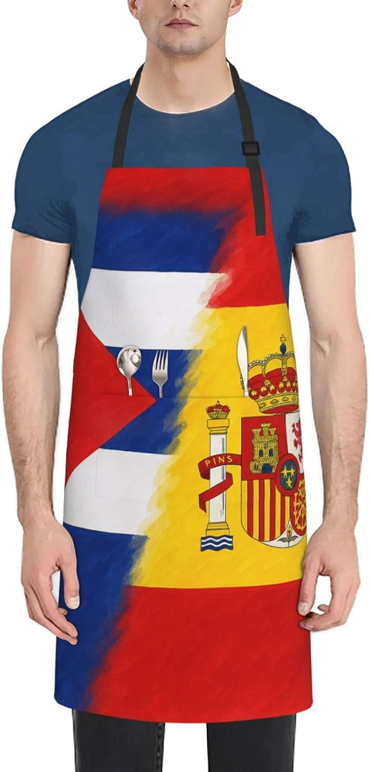 YANYU Cuba and Spain Print 28x33 In Kitchen Apron Stylish Chef Apron with Pockets for Cooking Baking Painting
