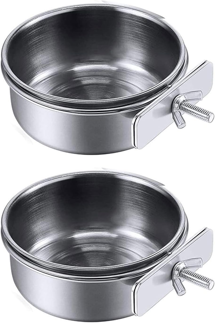 Bird Feeder Bowls for Cage Stainless Steel Dish Parrot Food Bowl Feeding Cup Clamp Holder for Small Pets 2pcs Bird Feeding Dish Parrot Removable Stainless Steel Bowl Clamp Holder Birds Food Dish
