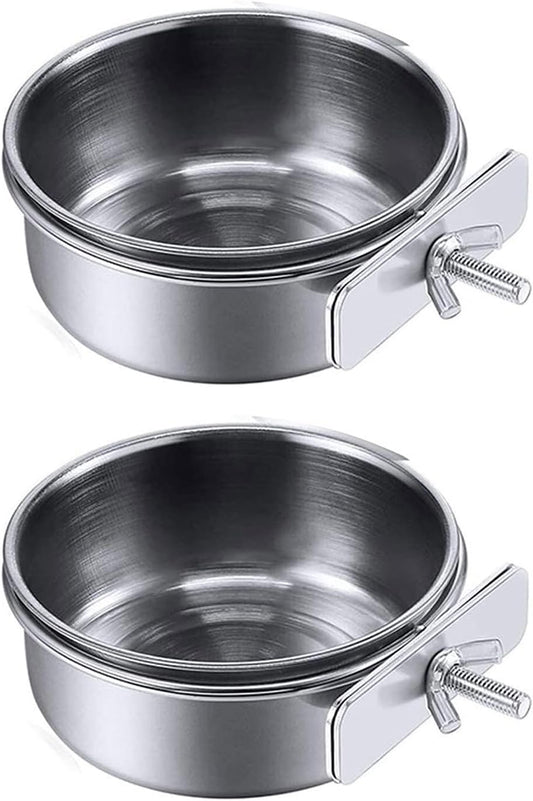 Bird Feeder Bowls for Cage Stainless Steel Dish Parrot Food Bowl Feeding Cup Clamp Holder for Small Pets 2pcs Bird Feeding Dish Parrot Removable Stainless Steel Bowl Clamp Holder Birds Food Dish