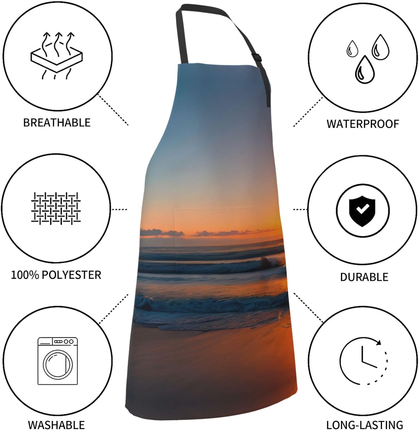 Beautiful Sunrise Ocean print Waterproof chef's apron with pocket apro