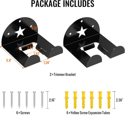 2 Pack Trimmer Rack Garage Garden Power Tool Hanger for Grass Trimmer, Hedge Trimmer, Garage Wall Weed Eater Hanger Holder Trimmer Power Tool Organizer Storage Wall Mount (Black)