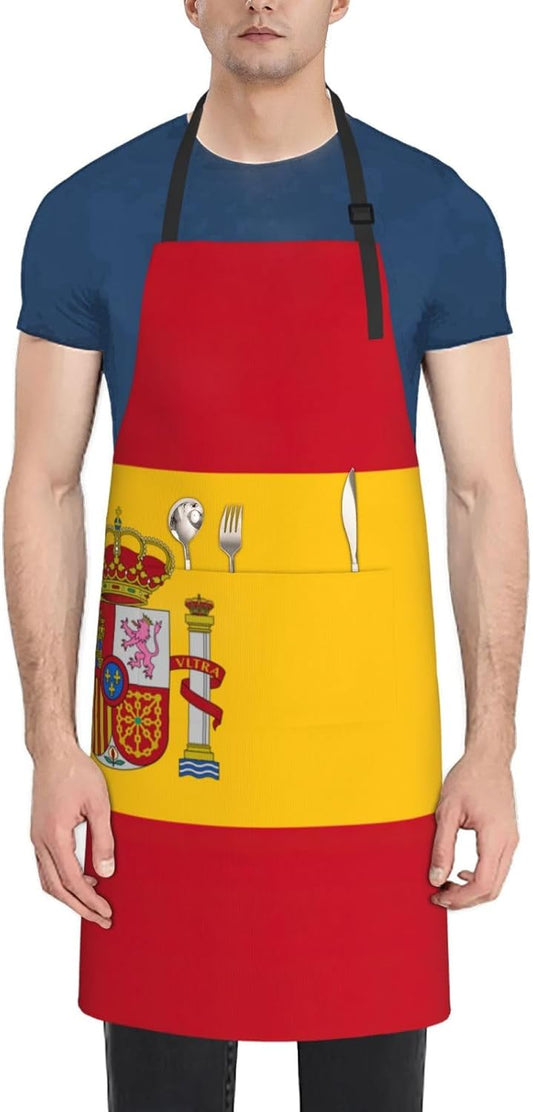 Spanish flag print Waterproof apron with pocket adjustable cooking apron for adult kitchen bibs to bake