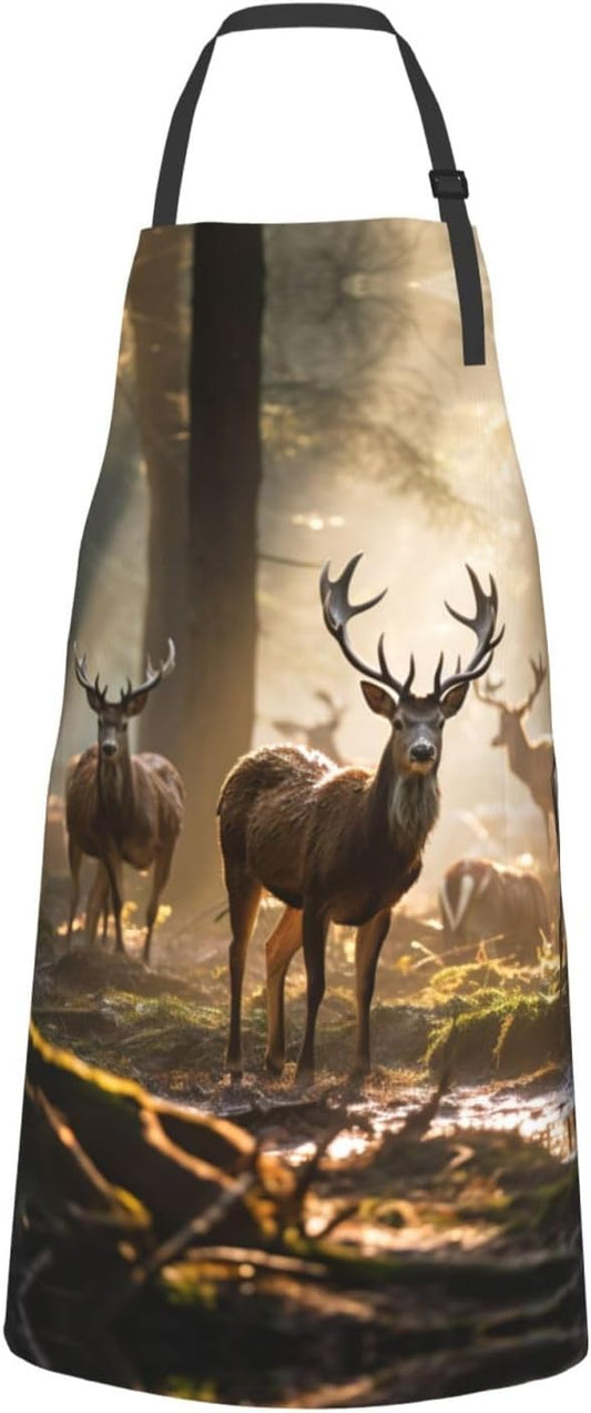 Deers Picture print Waterproof apron with pocket adjustable cooking apron for adult kitchen bibs to bake