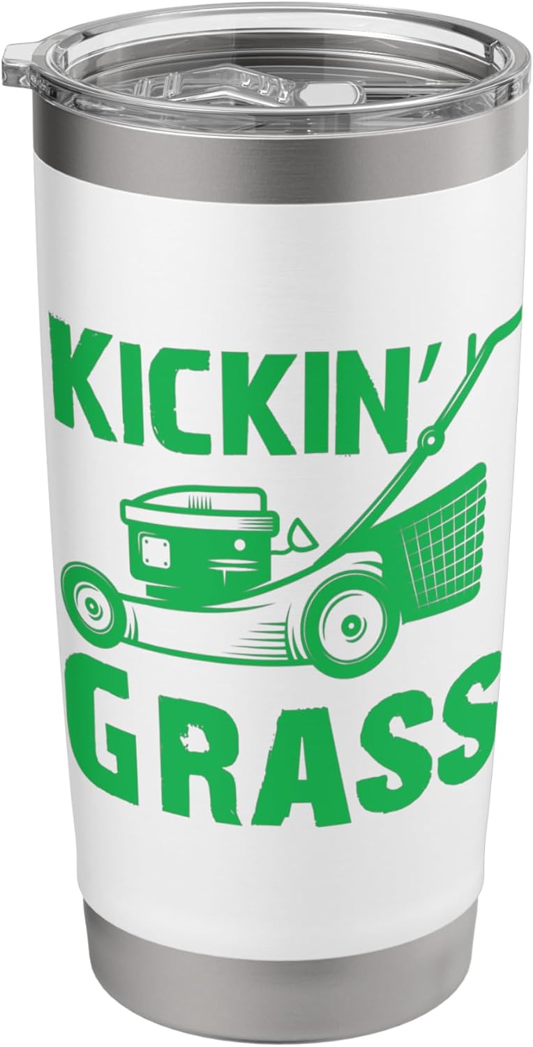 Kicking Grass Lawn Care Mowing Landscaping Gardener Funny Stainless Steel Insulated Tumbler