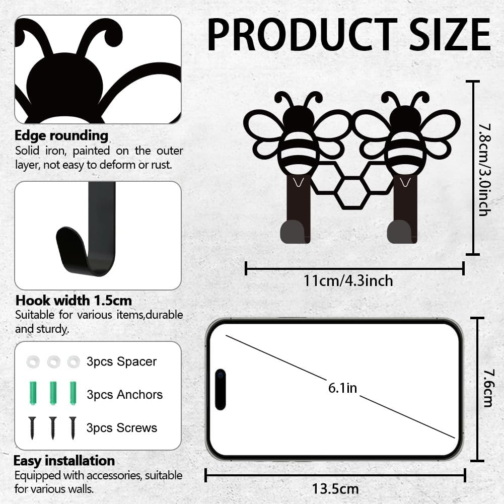 Cute bee Key Holder for Wall Mini Black Iron Key Hooks Wall Mounted Ke