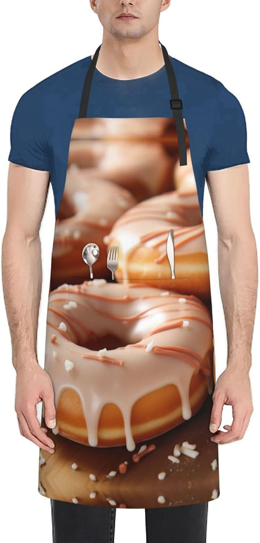 Donuts print Waterproof apron with pocket adjustable cooking apron for