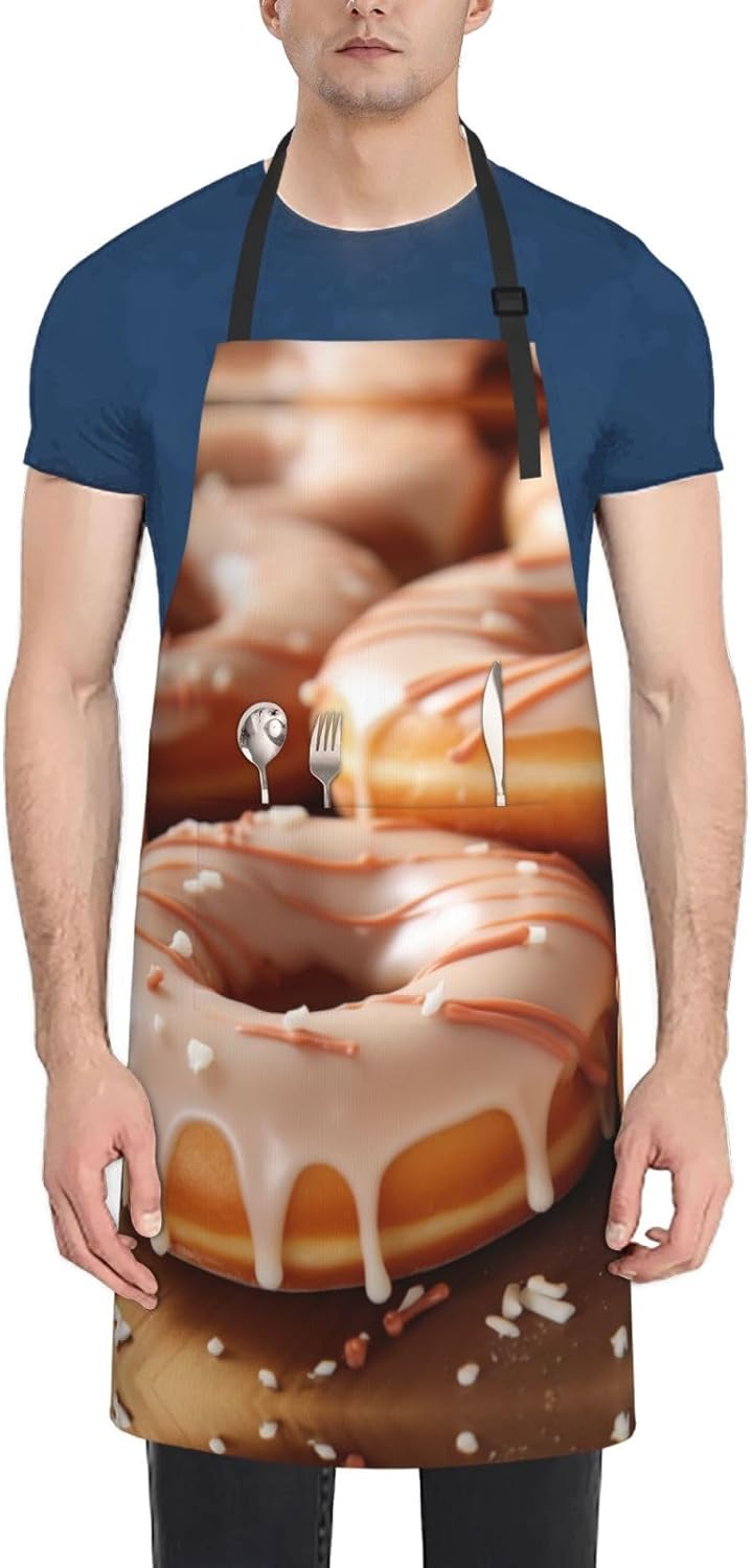 Donuts print Waterproof apron with pocket adjustable cooking apron for adult kitchen bibs to bake