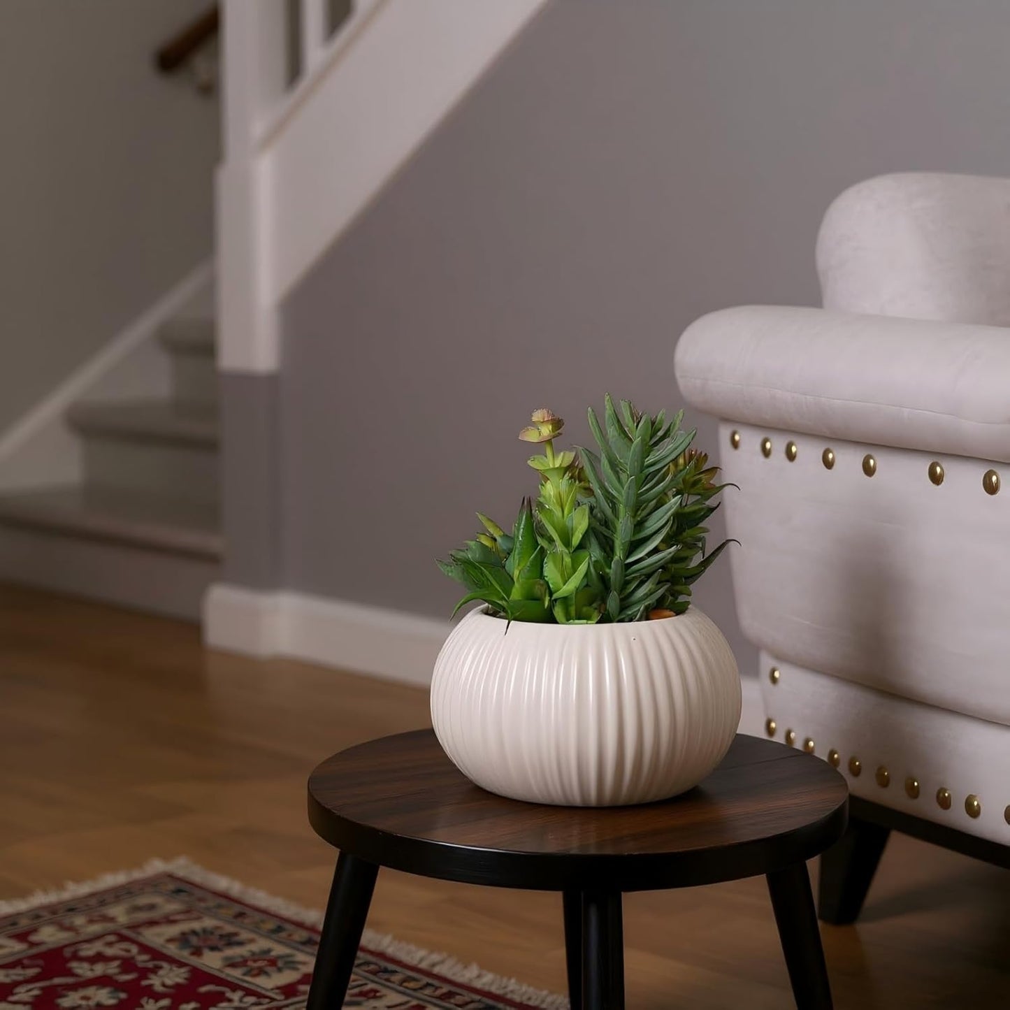 8 Inch Fake Plants Artificial Succulent Plants，White Ceramic Flower Pot，Assorted Faux Mini Succulents in a Decorative Planter Pot.