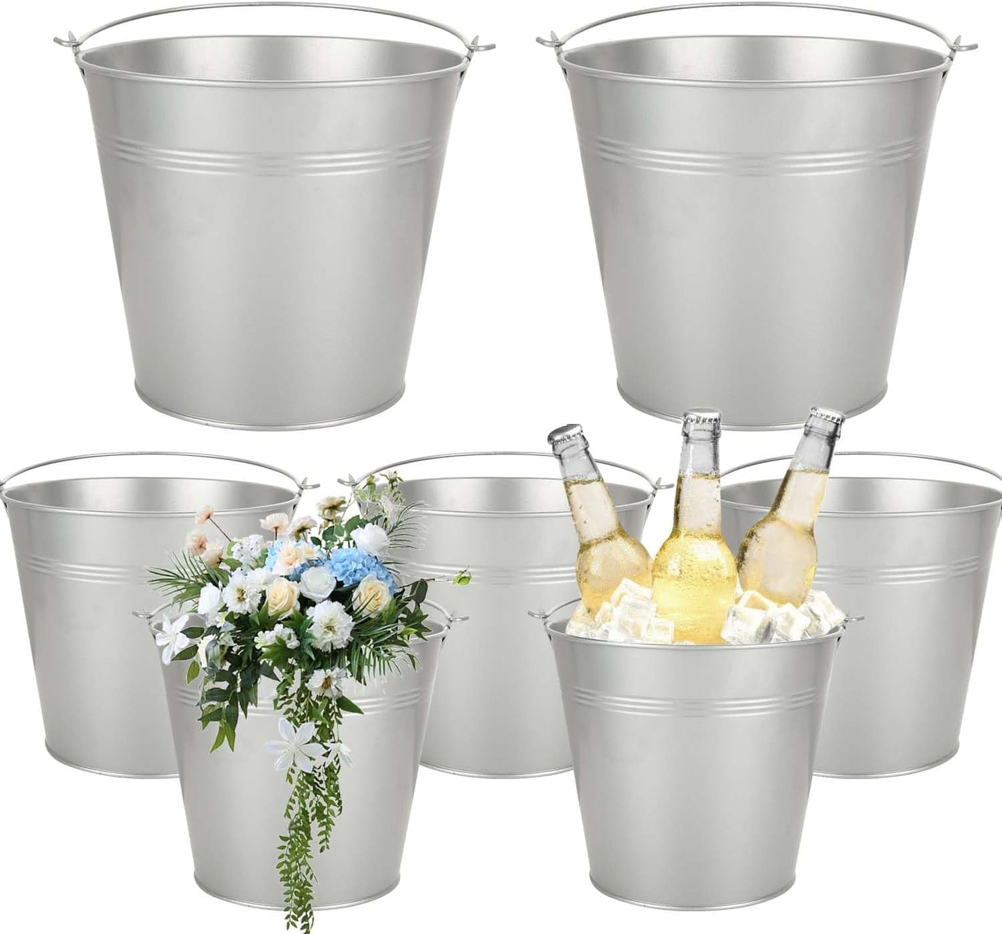 6PCS 6Inch Galvanized Buckets with Handles - Small Metal Flower Pot Planters for Home Decor, Wedding Decorations