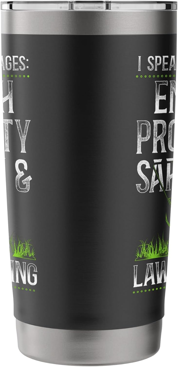 Lawn Mower Mowing Dad Father Landscaper Vintage I Speak 4 Stainless Steel Insulated Tumbler