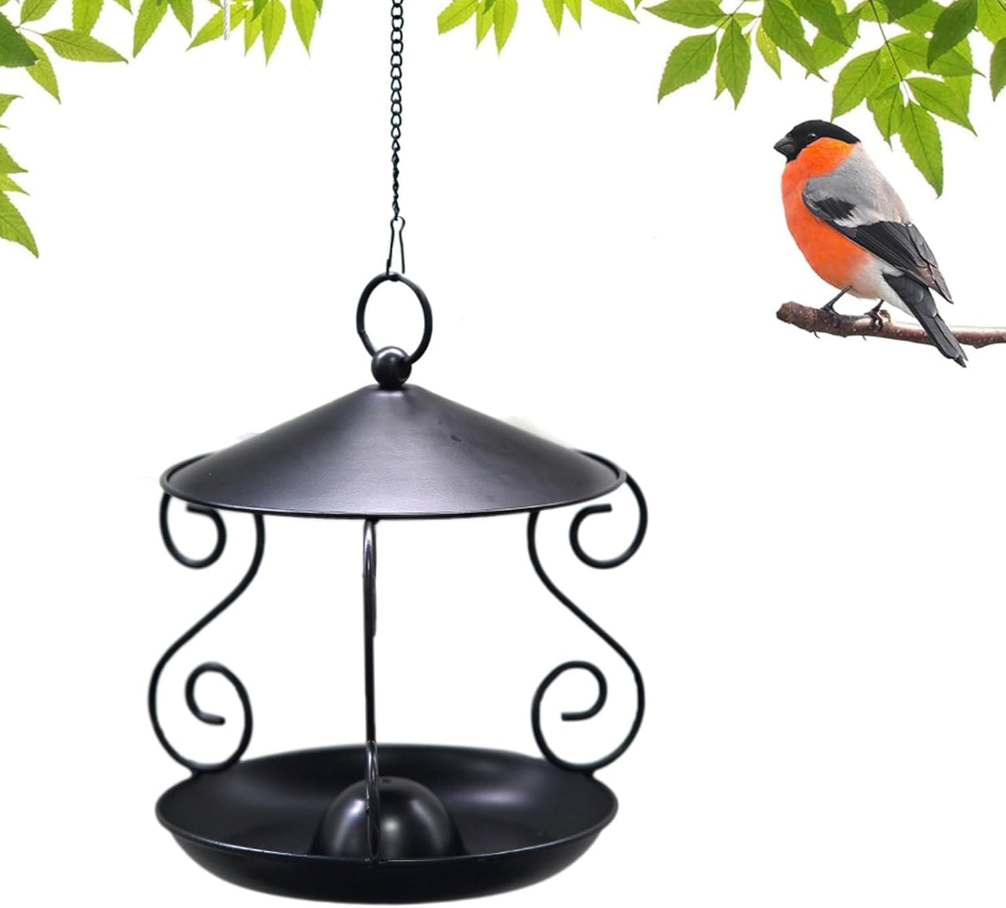 Heavy Duty Metal Hanging Wild Bird Feeder Squirrels Proof Outdoor Large Roof Large Tray for Garden Backyard Weatherproof Bird Feeder with Roof