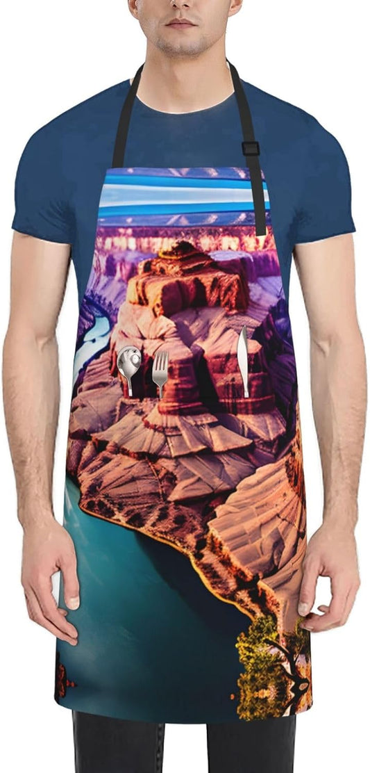 Beauty Grand Canyon print Waterproof chef's apron with pocket apron for kitchen cooking baking barbecue and gardening