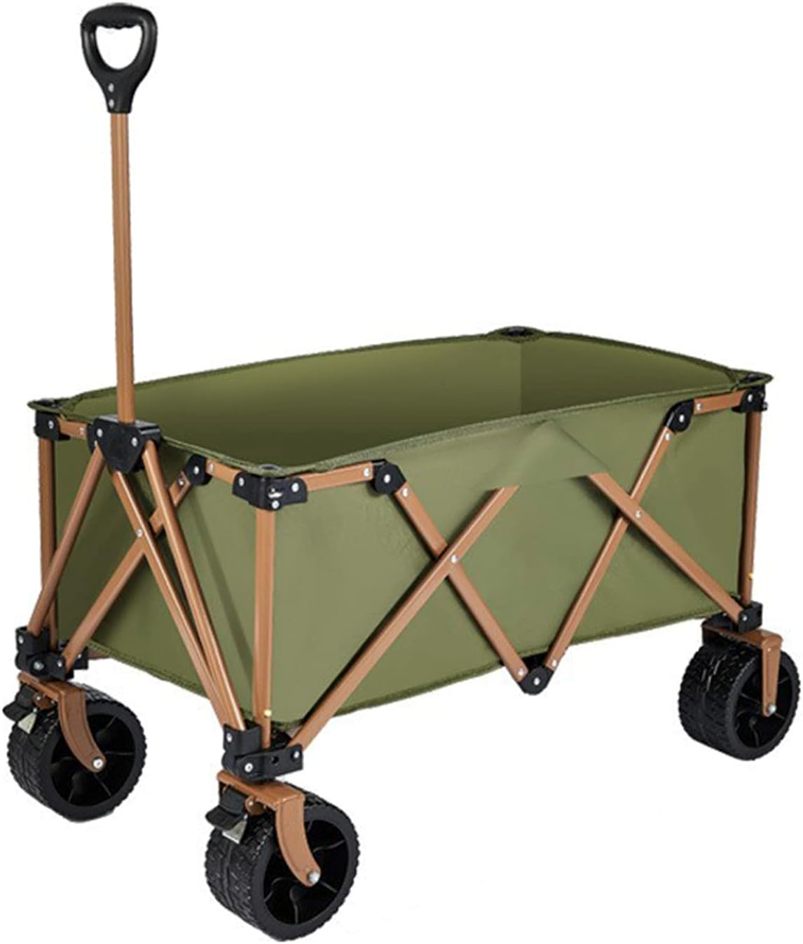 Heavy Duty Collapsible Folding Wagon - All-Terrain Beach Cart & Portable Utility Garden Trolley for Camping, Fishing, Sports, Grocery Shopping - Large Capacity, Army Green