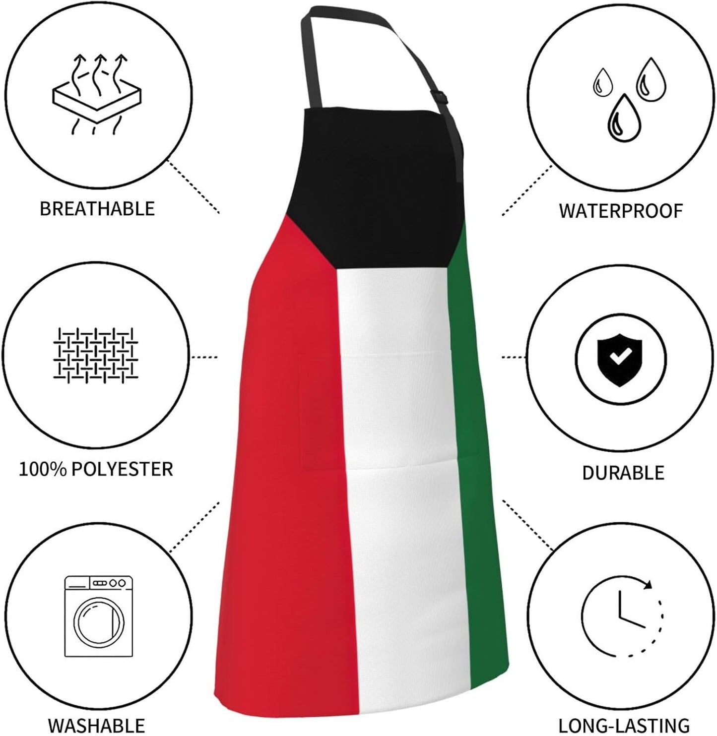 YANYU Kuwaiti flag Print 28x33 In Kitchen Apron Stylish Chef Apron with Pockets for Cooking Baking Painting