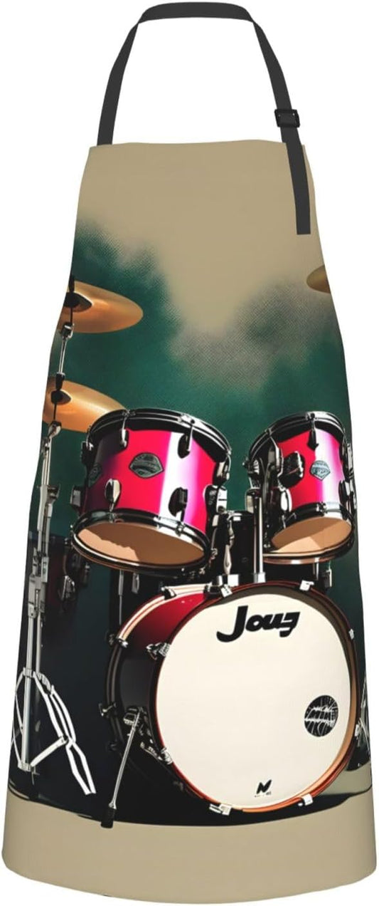 Jazz drum print Waterproof chef's apron with pocket apron for kitchen cooking baking barbecue and gardening
