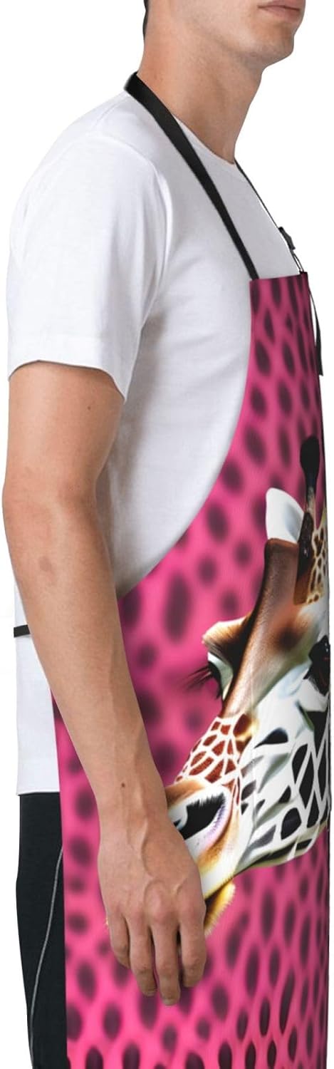 Pink Giraffe Texture print Waterproof chef's apron with pocket apron for kitchen cooking baking barbecue and gardening