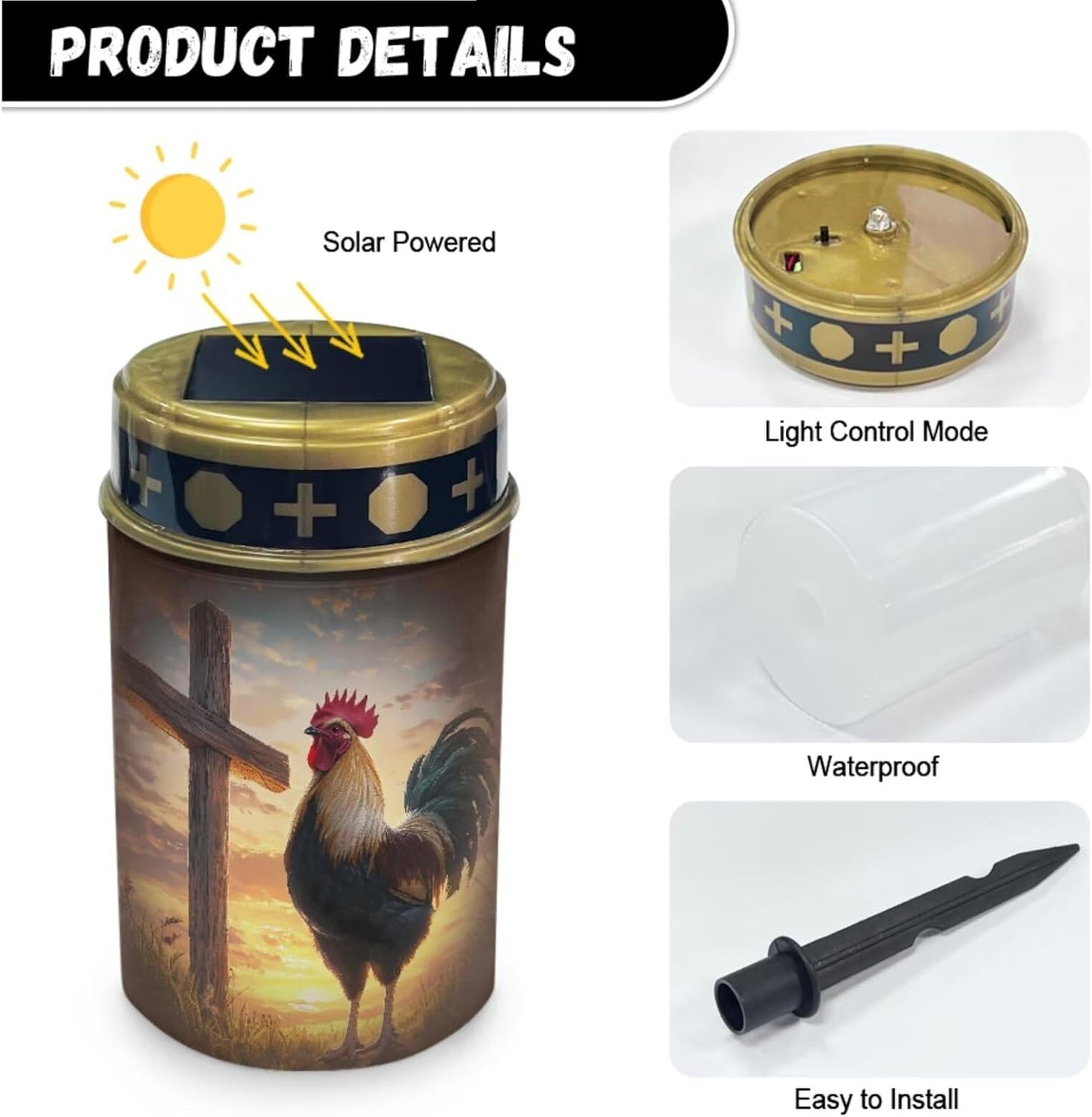 Merkmak Set of 2 Cemetery Solar Lights for Grave Sunset Cross Chicken Pathway Lights Solar Powered Memorial Flameless Candle for Prayer Cemetery Decorations