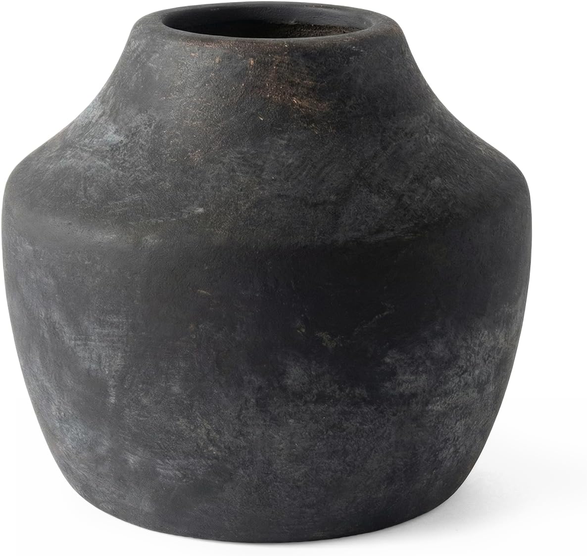Rustic Vintage Black-Gray Terracotta Pot, 5.3 Inch Aged Ceramic Vase for Dried/Fresh Flowers, Handcrafted Round Planter for Farmhouse, Boho Home Decor, Living Room, Entryway, Airbnb Styling