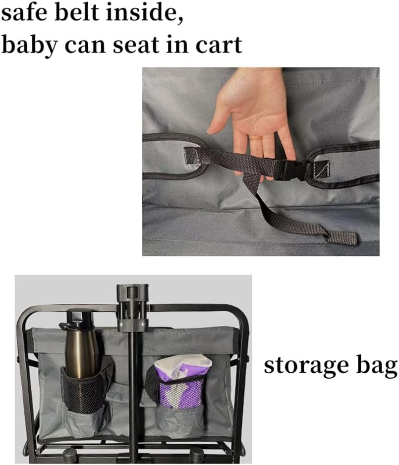 JSEIAJB Camping Cart 120L Large Capacity Folding Adjustable Trolley Portable Shopping Pushcart Outdoor Picnic Beach Wagon(D)