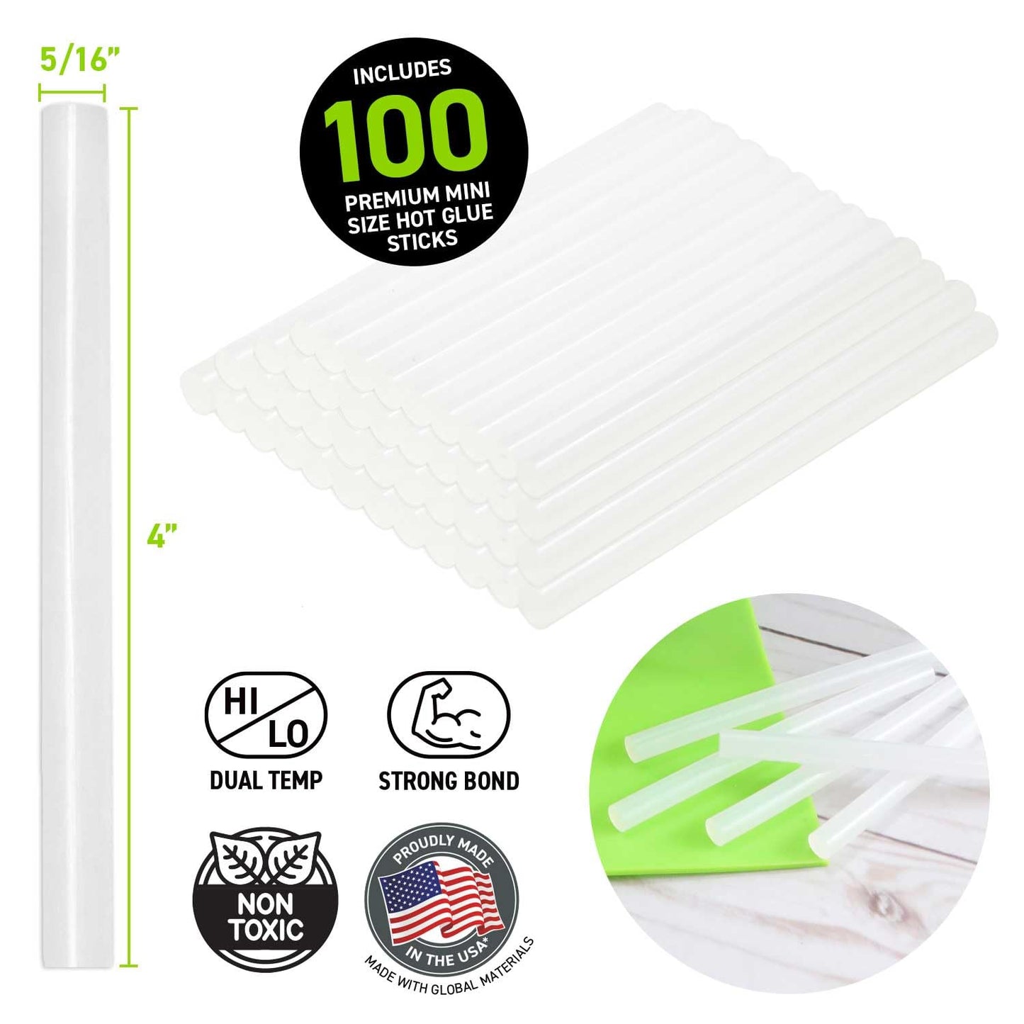 Surebonder Mini Hot Glue Sticks 100-Pack, Clear, Non-Toxic, Multi-Temp, 4-Inch x 0.27-Inch for Mini Glue Guns, DIY, Arts, Crafts & Home Repairs