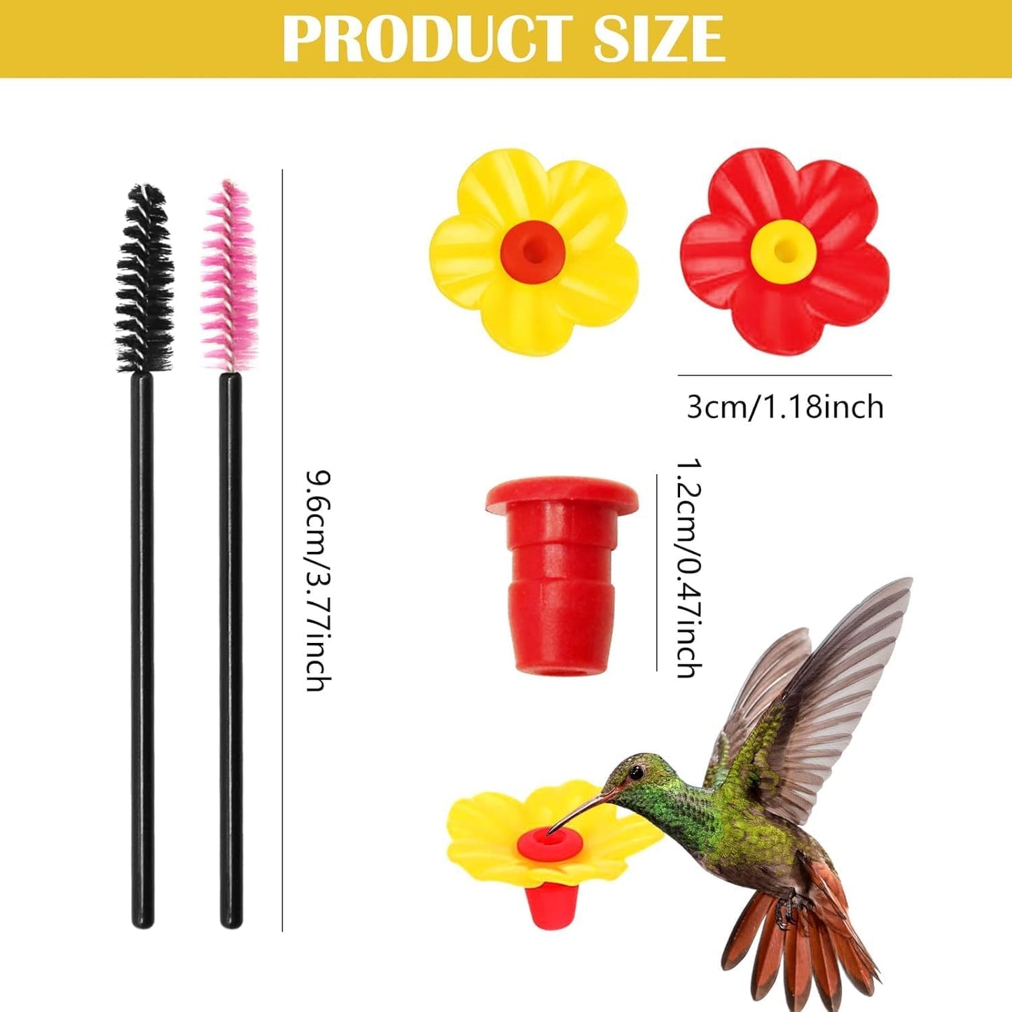 20 Pieces Hummingbird Feeders Replacement Flowers - Hummingbird Feeder P with 2 Cleaning Brush, Bird Feeder Replacement Feeding Ports for Outdoors Hanging Feeder, Yellow