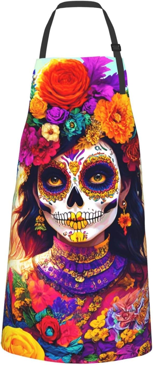 YANYU Skull Skeleton Print 28x33 In Kitchen Apron Stylish Chef Apron w