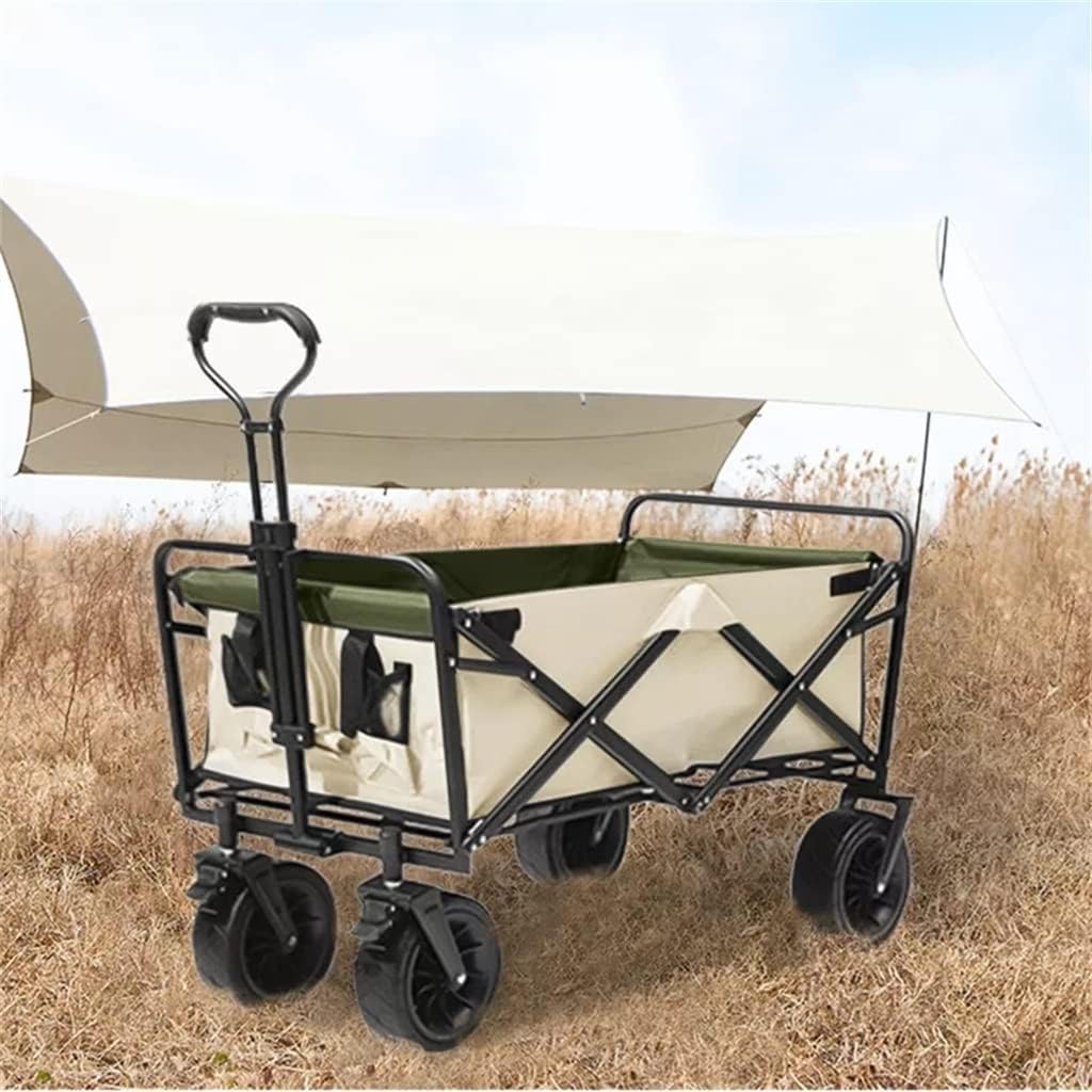 JSEIAJB Camping Cart 120L Large Capacity Folding Adjustable Trolley Portable Shopping Pushcart Outdoor Picnic Beach Wagon(D)