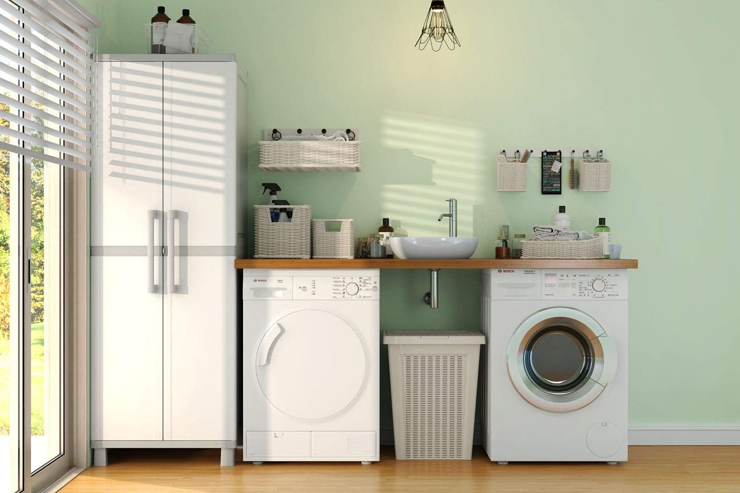 Keter Storage Cabinet with Doors and Shelves for Laundry Room, Garage,