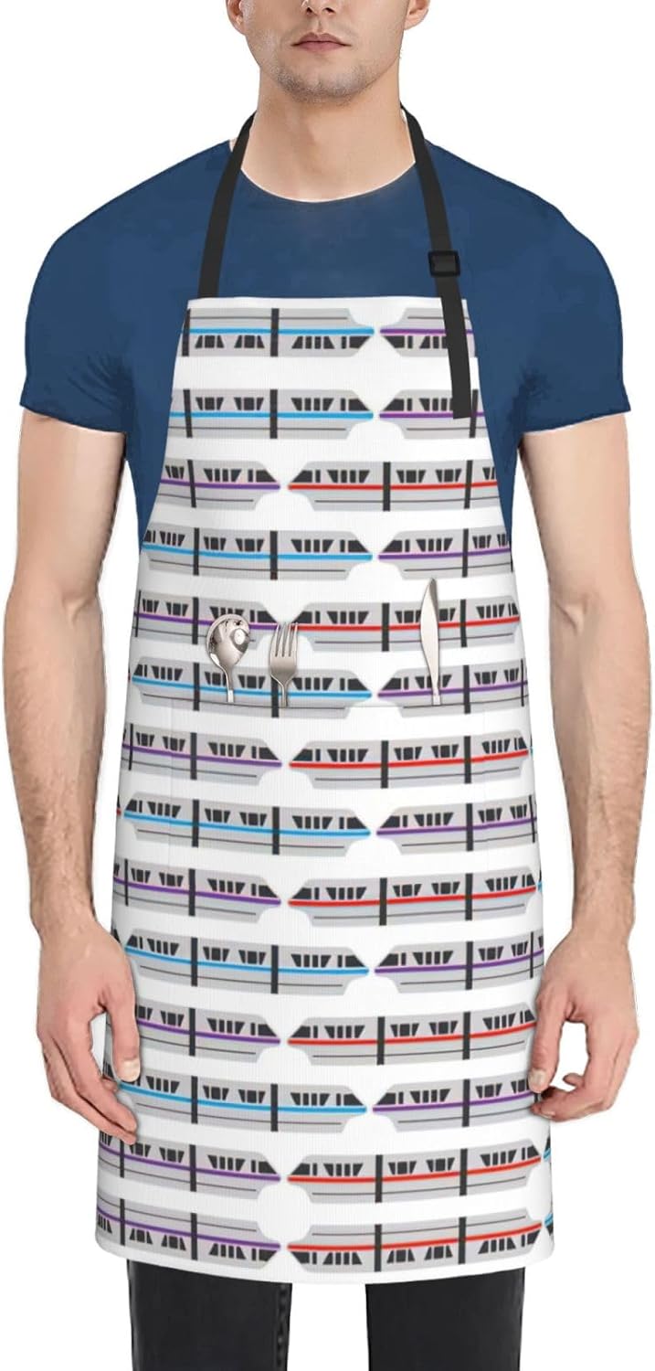 Monorail Train Print 28x33 In Adult Kitchen Apron with Pockets Versatile Chef Smock for Cooking Baking